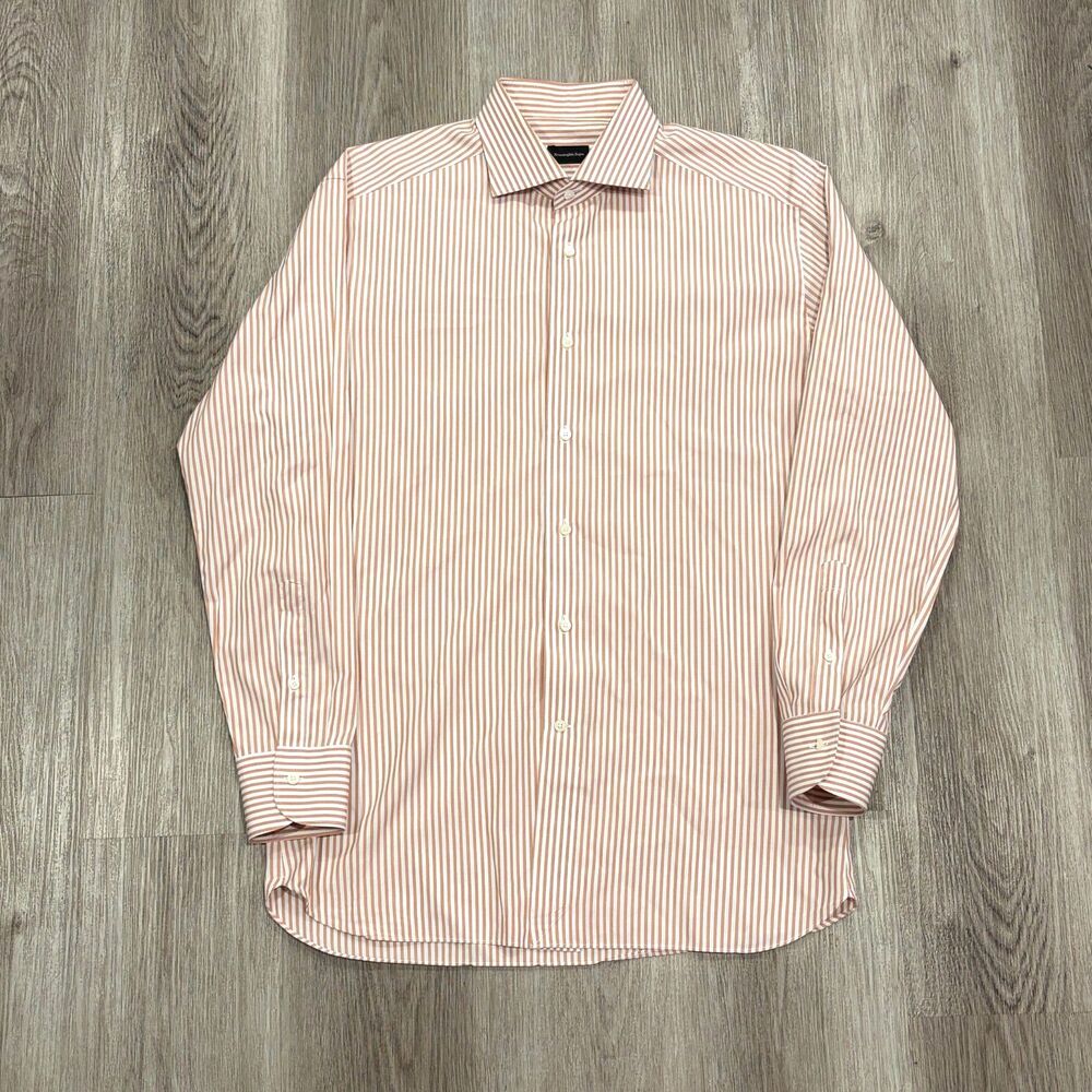 Ermenegildo Zegna Dress Shirt Size 43/17 Size Large Orange White Striped #175